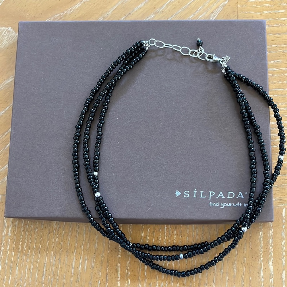 Silpada Black Glass and Siler Beaded Necklace
